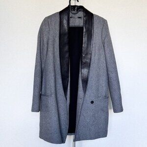 All Saints Wool Coat with Leather Lapel Size 4